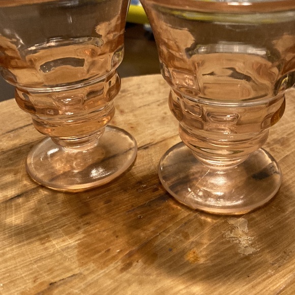 SET PADEN CITY GLASS PARTY LINE CHERIGLO PINK BLOCK OPTIC 3" WINE TUMBLER 1928- - Picture 3 of 7